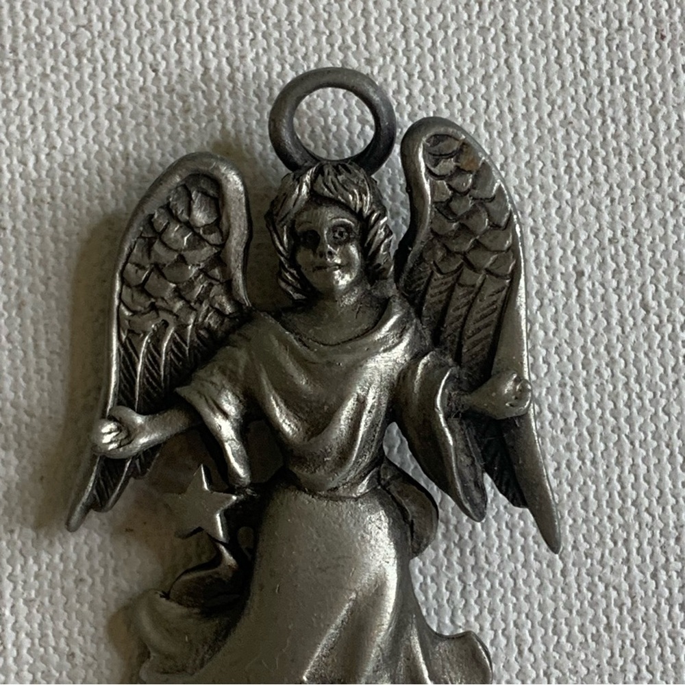 Large Pewter Angel Pendant Ornament Hanging Spiritual Guardian Angels Stars 3.5" - Picture 4 of 14